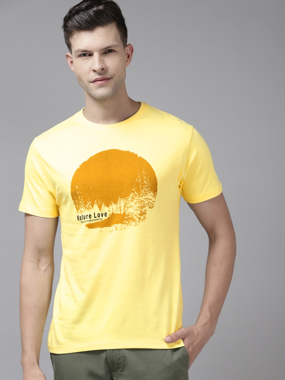 Blackberrys Men Mercerized Crew Neck Tshirt, Yellow