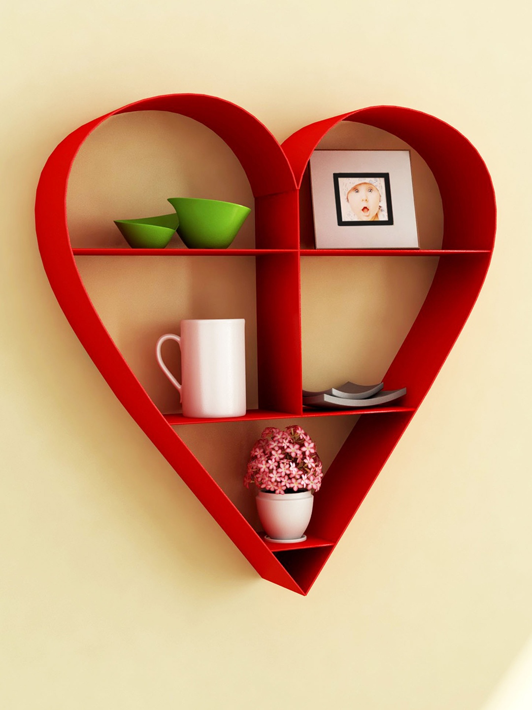 

Home Sparkle Red Engineered Wood Heart-Shaped Wall Shelf
