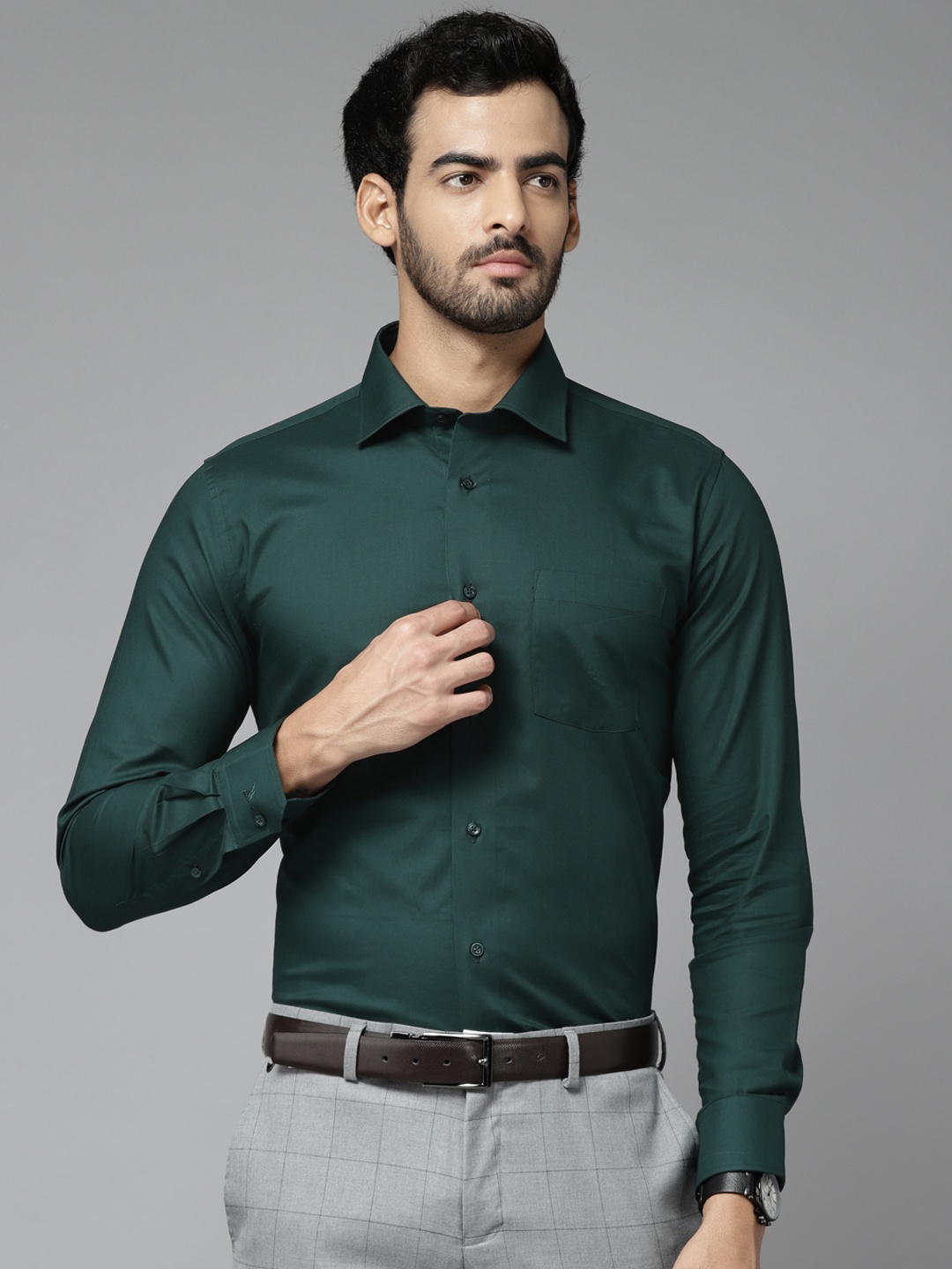 

Blackberrys Men Green Pure Cotton India Slim Fit Formal Shirt