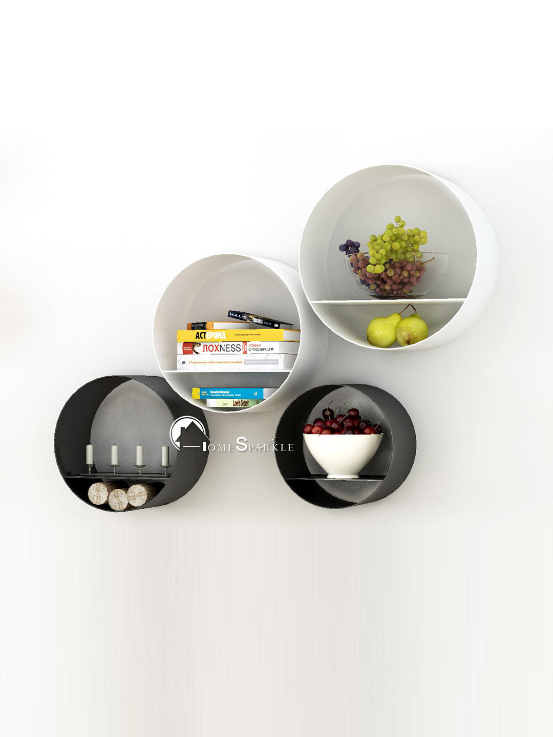 

Home Sparkle Set of 4 Black & White Wall Shelves