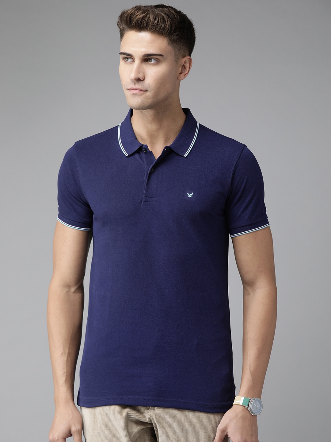 

Blackberrys Men Navy Blue Polo Collar T-shirt