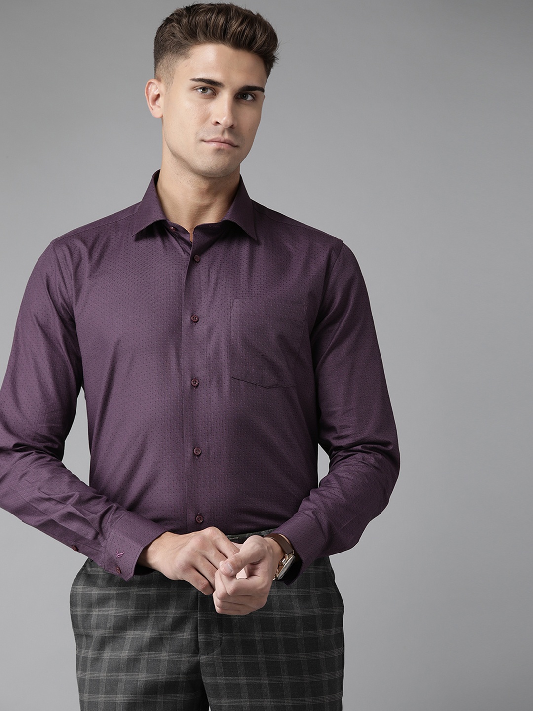 

Blackberrys Men Purple Pure Cotton India Slim Fit Printed Formal Shirt
