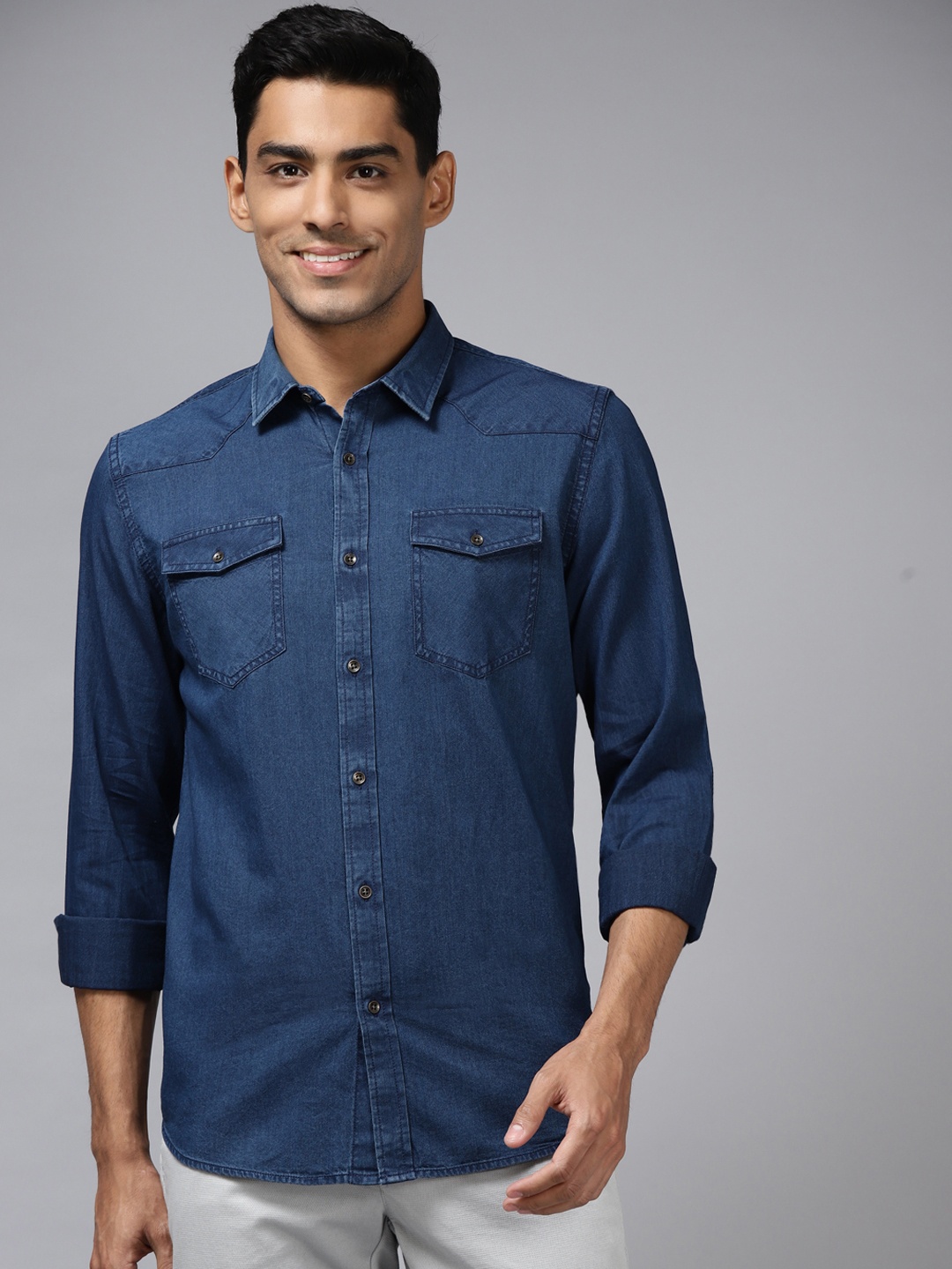 

Blackberrys Men Navy Blue Pure Cotton Slim Fit Casual Shirt