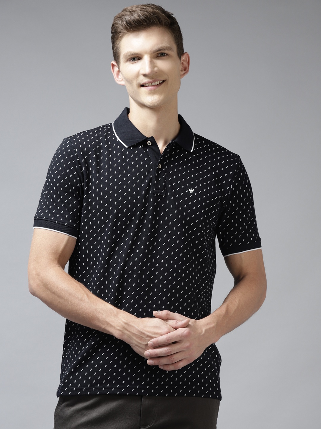 

Blackberrys Men Navy Blue & White Printed Polo Collar Slim Fit T-shirt