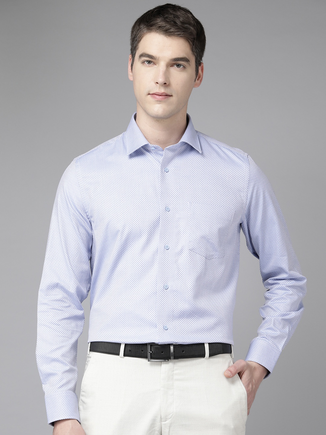 

Blackberrys Pure Cotton Self-Design Slim Fit Formal Shirt, Blue