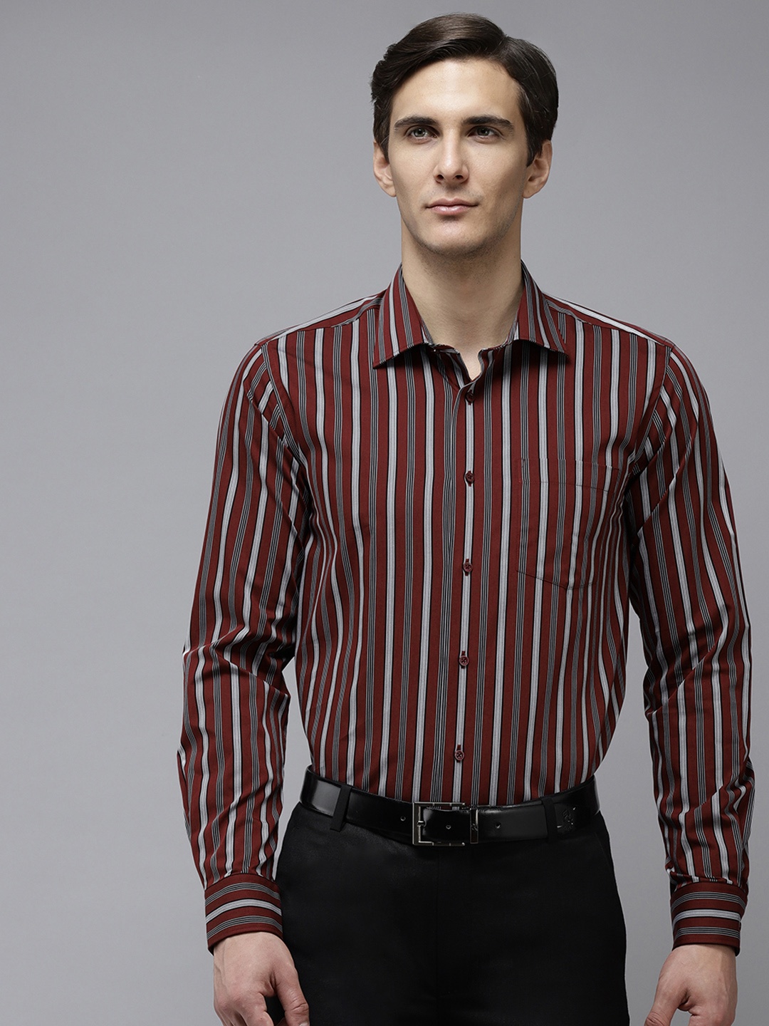 

Blackberrys Men Maroon Striped India Slim Fit Formal Shirt