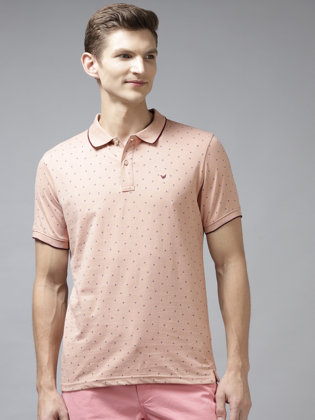 

Blackberrys Men Dusty Pink Printed Polo Collar Slim Fit T-shirt, Rose
