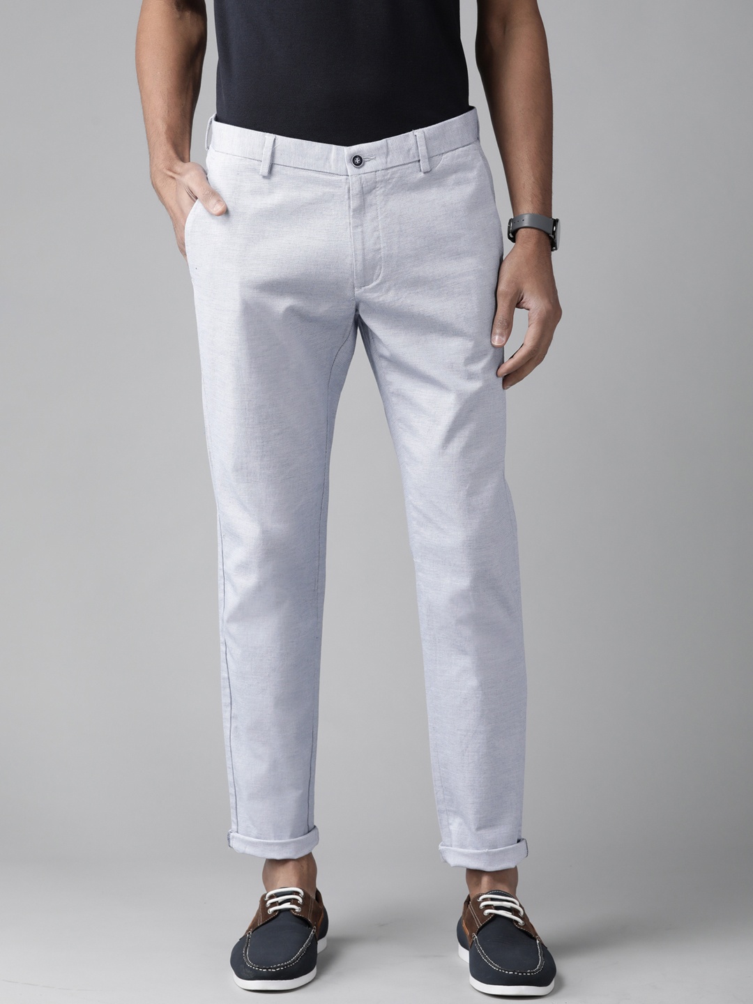Blackberrys Men Blue Textured Phoenix Skinny Fit Trousers