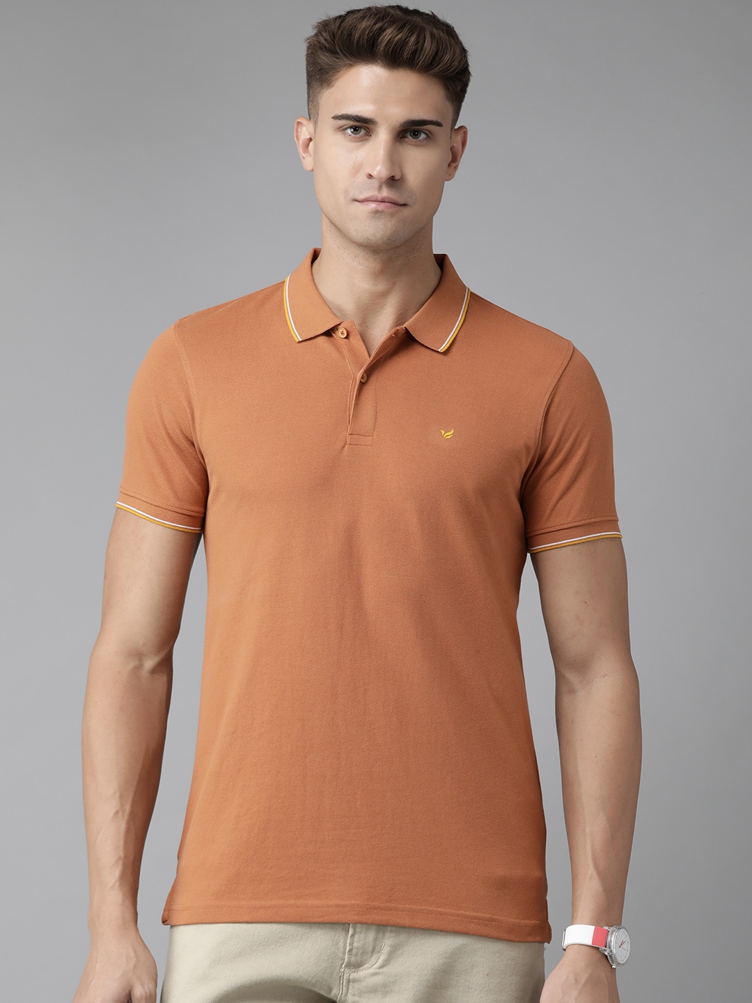

Blackberrys Men Rust Orange Polo Collar T-shirt