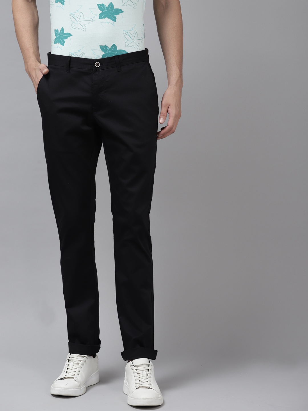 

Blackberrys Men Black Solid Mid-Rise B-95 Slim Fit Trousers