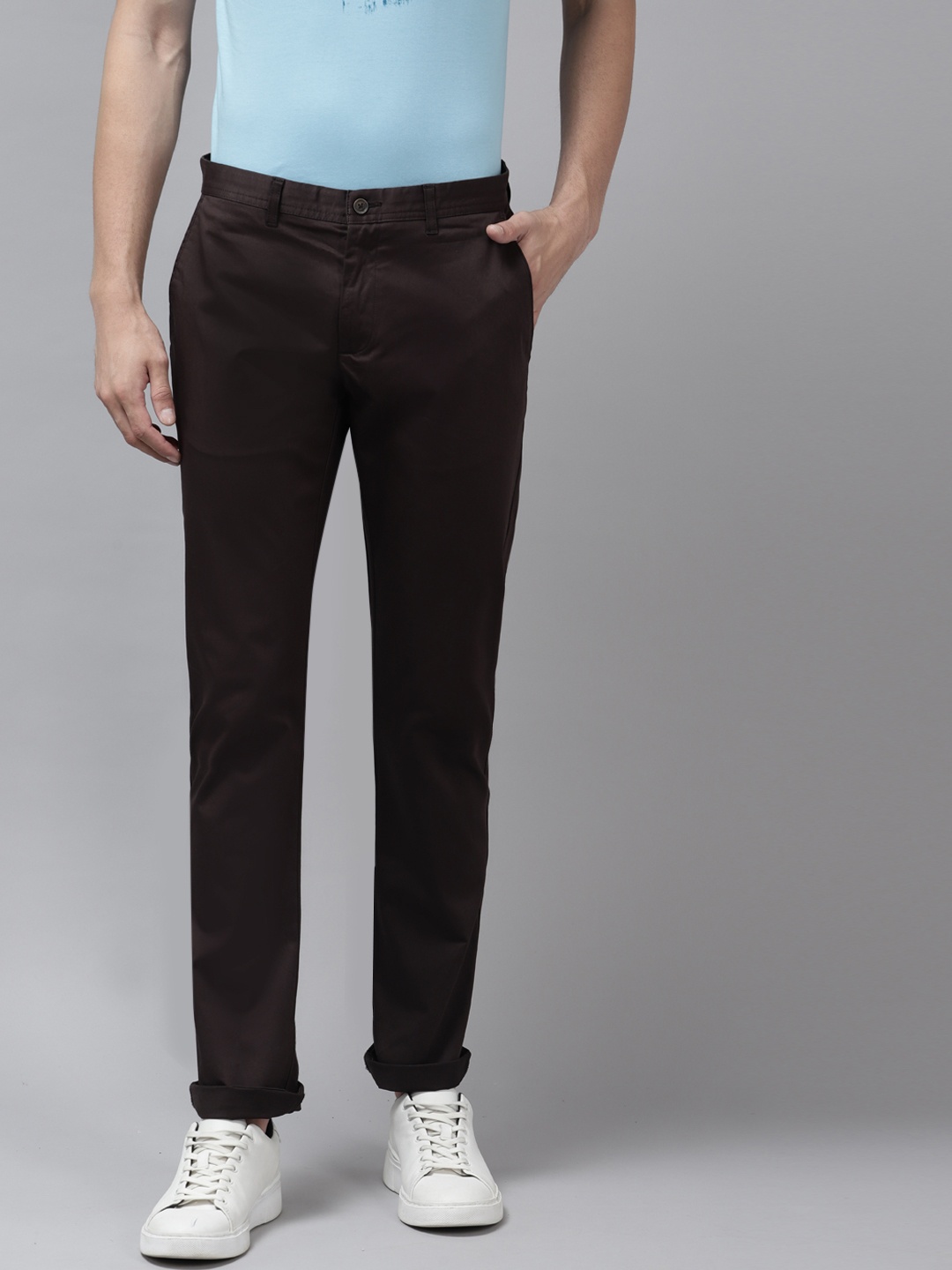 

Blackberrys Men Brown Solid B-95 Slim Fit Trousers