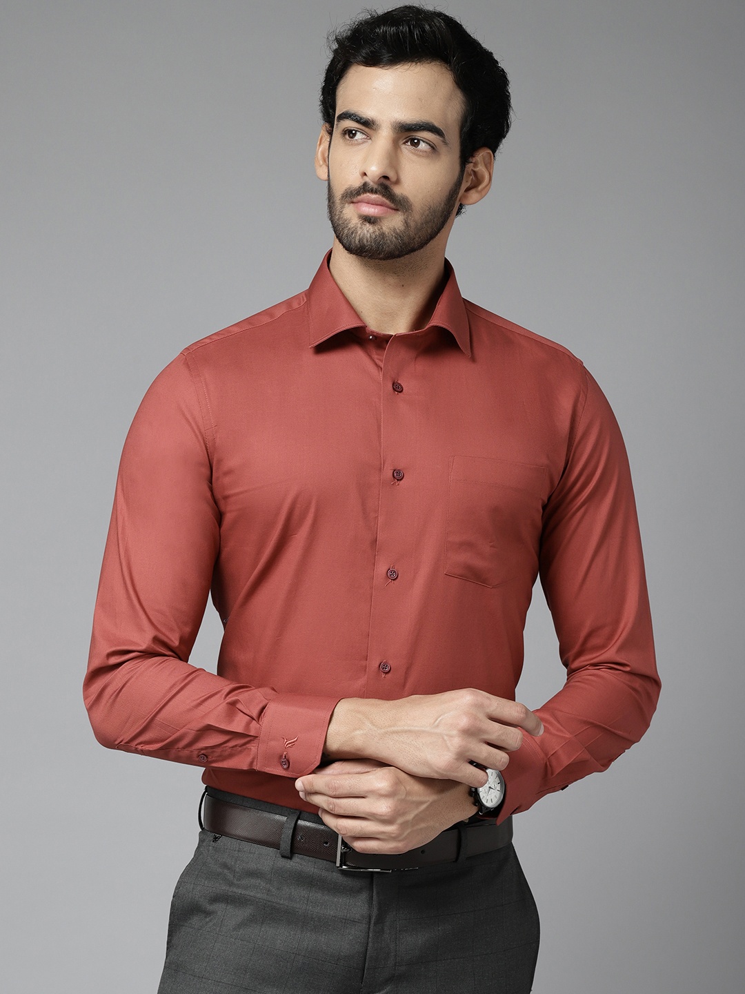 

Blackberrys Men Rust Orange Pure Cotton India Slim Fit Formal Shirt