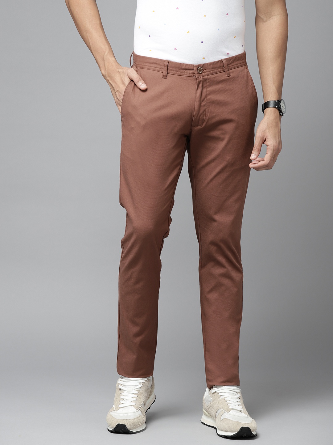 

Blackberrys Men Rust Brown Solid B-91 Regular Fit Trousers