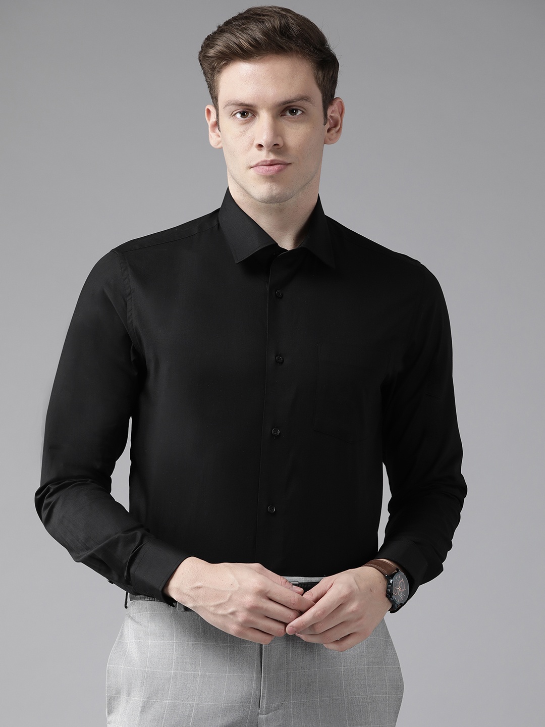 

Blackberrys Men Black Pure Cotton India Slim Fit Formal Shirt