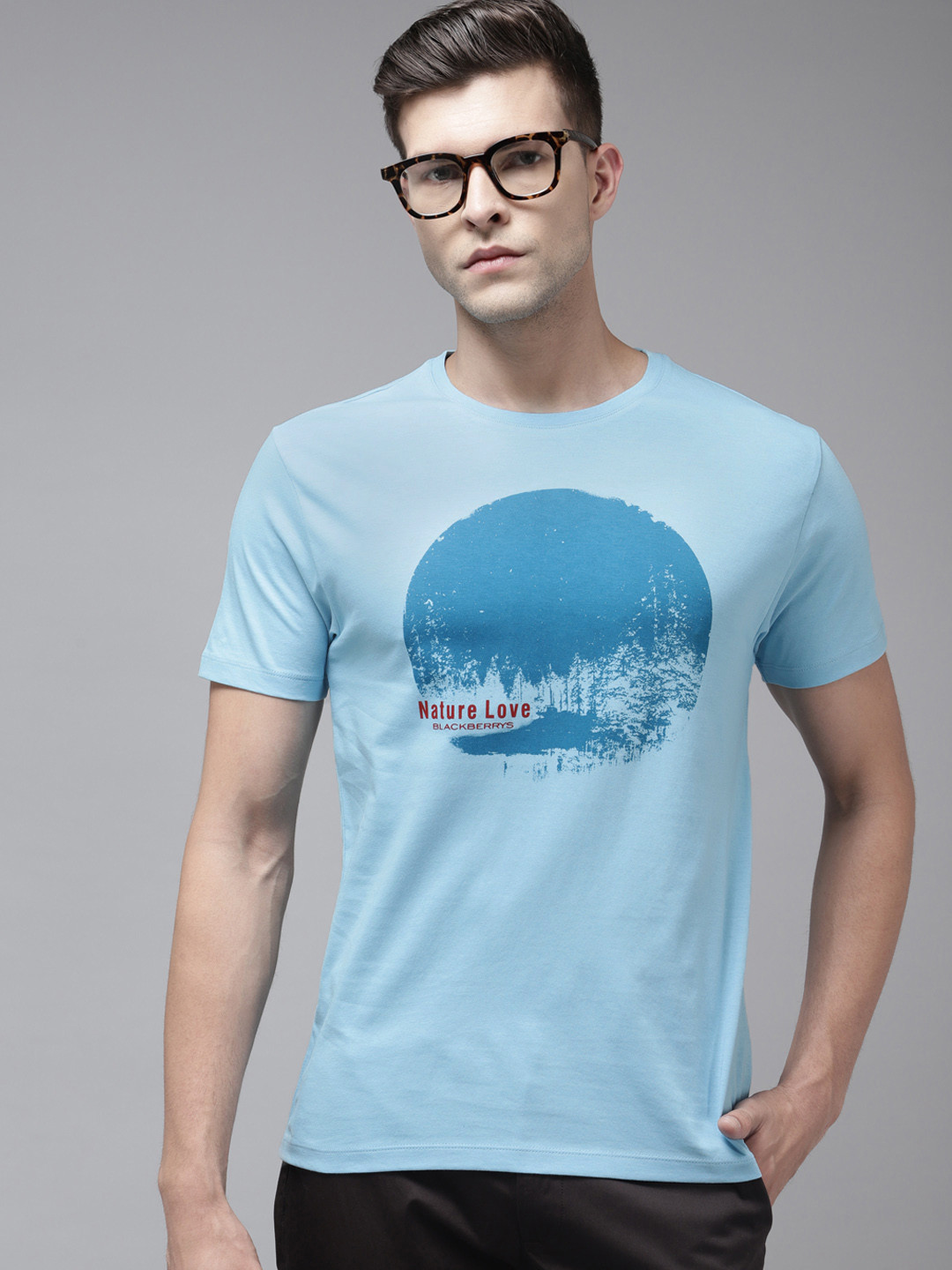 

Blackberrys Men Blue Printed Pure Cotton Slim Fit T-shirt