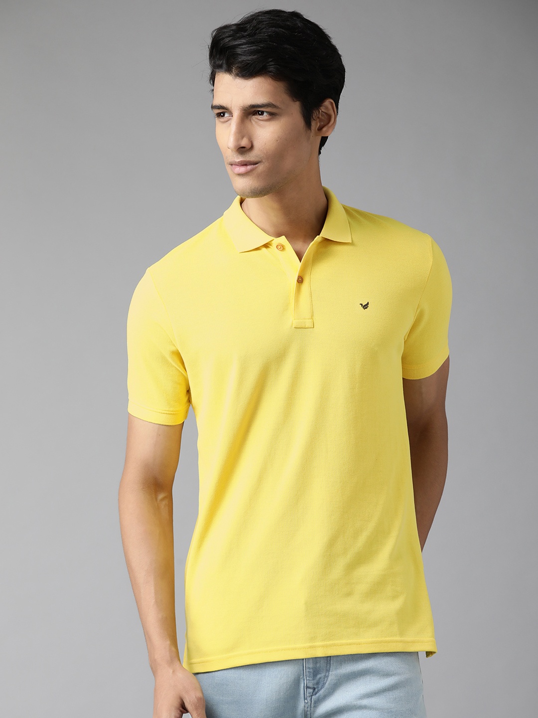 

Blackberrys Men Yellow Solid Polo Collar Knitted T-shirt