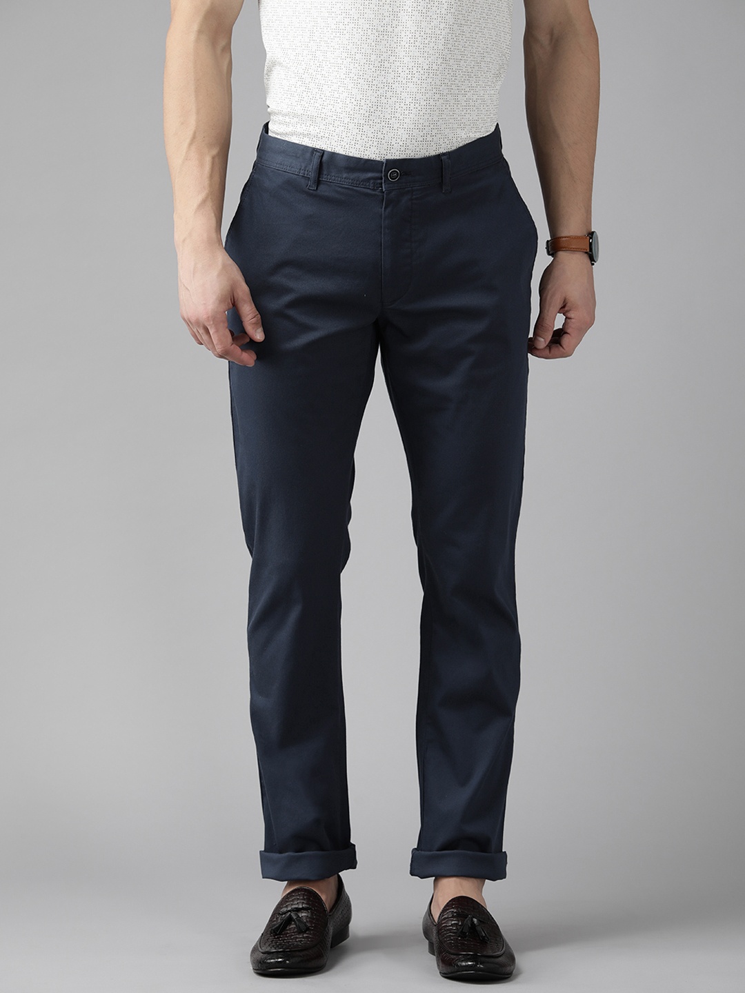 

Blackberrys Men Navy Blue Solid B-95 Slim Fit Chinos Trousers