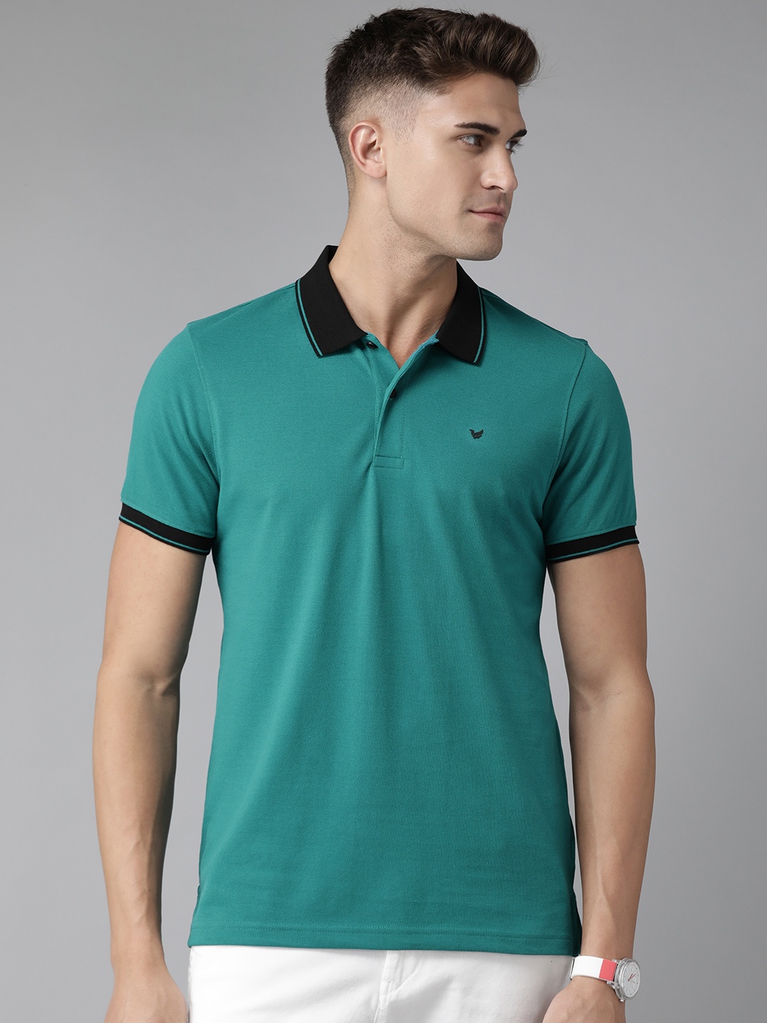 

Blackberrys Men Teal Green Polo Collar T-shirt