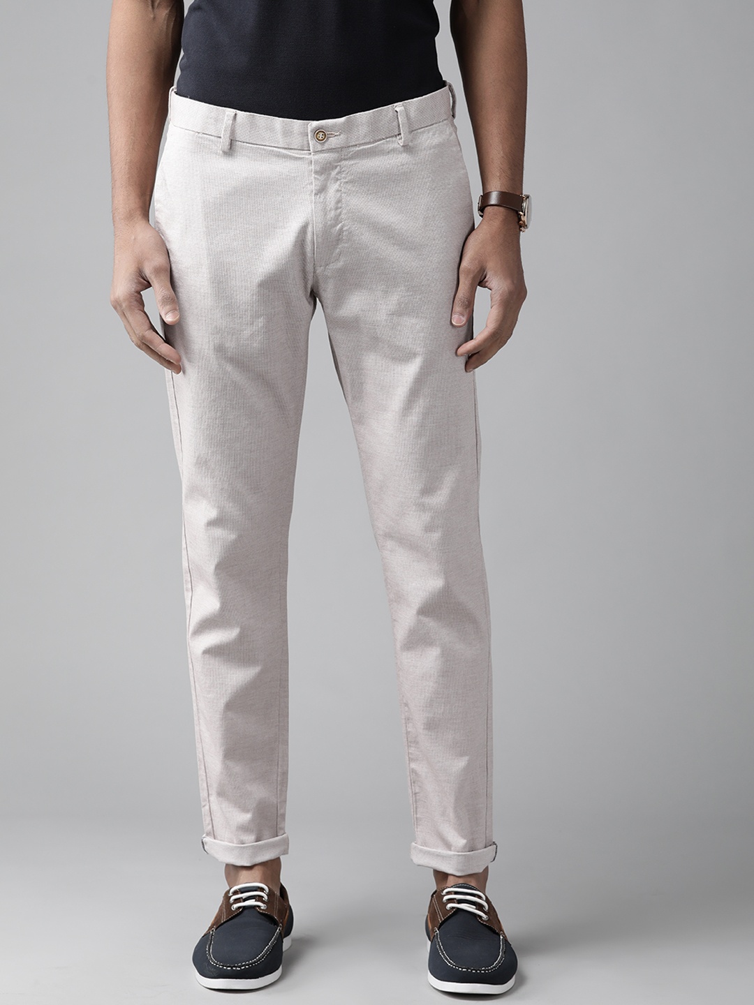 Blackberrys Men Beige Textured Phoenix Skinny Fit Trousers