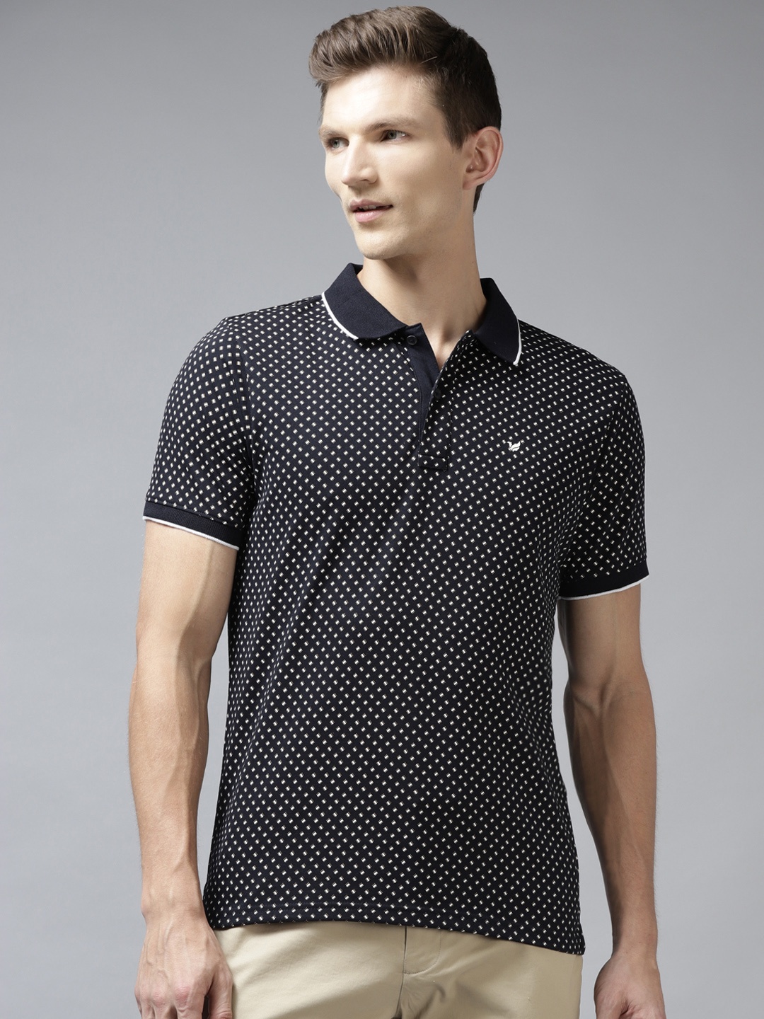 

Blackberrys Men Navy Blue & White Printed Polo Collar Slim Fit T-shirt