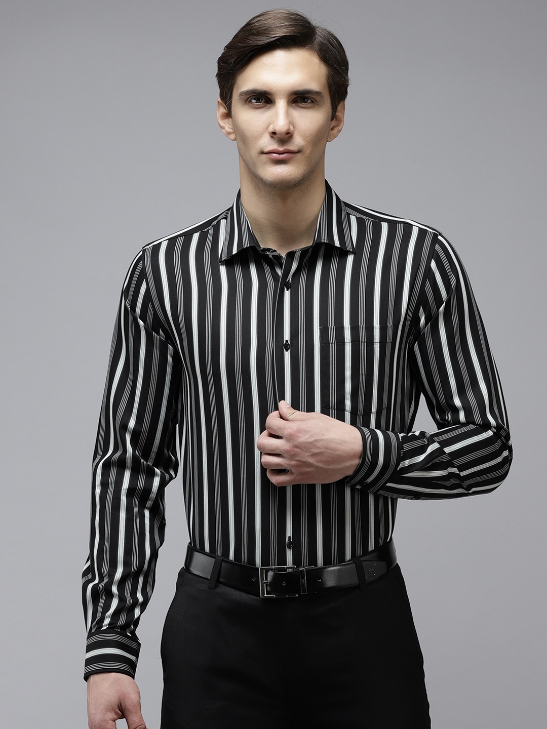 

Blackberrys Men Black India Slim Fit Striped Formal Shirt