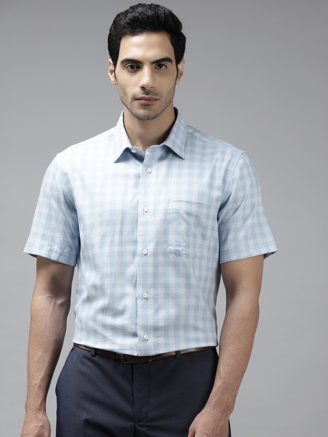 

Blackberrys Men Blue Pure Cotton India Slim Fit Checked Formal Shirt