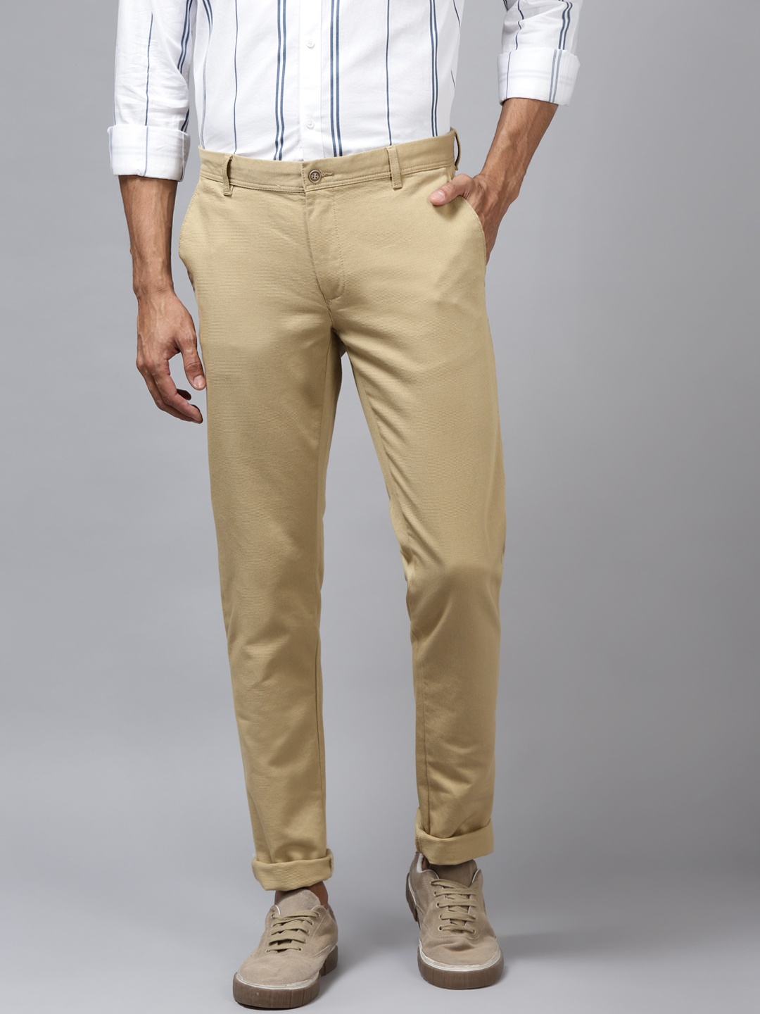 

Blackberrys Men Khaki Solid B-91 Skinny Fit Low-Rise Trousers