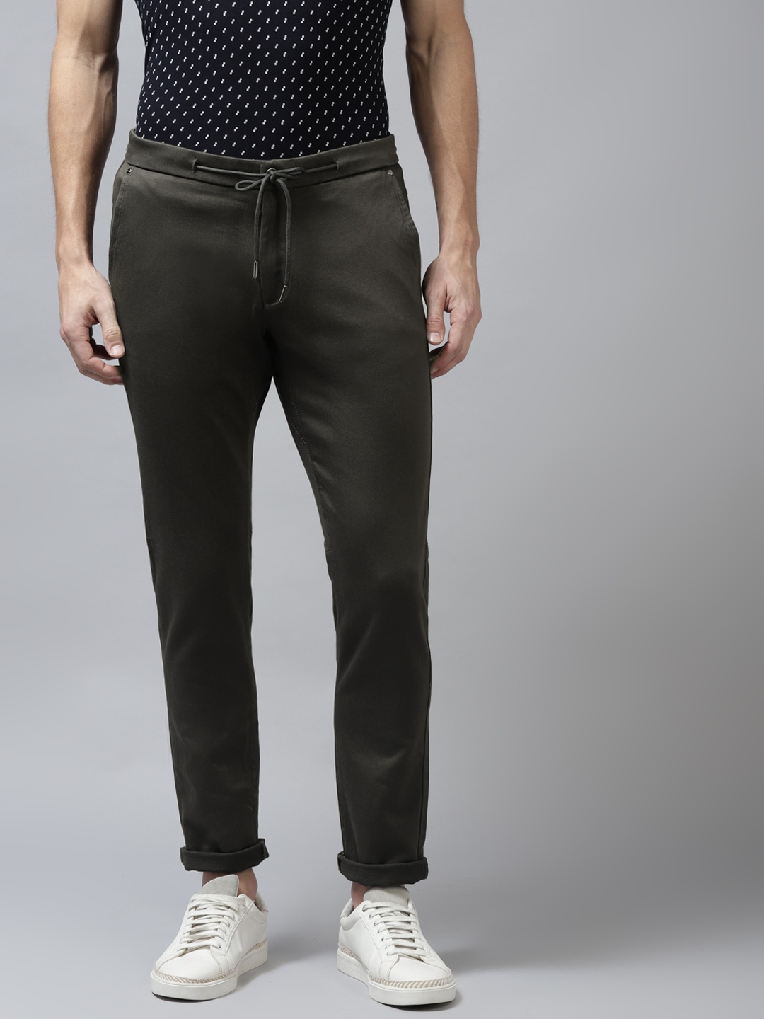 

Blackberrys Men Olive Green Solid Phoenix Skinny Fit Trousers