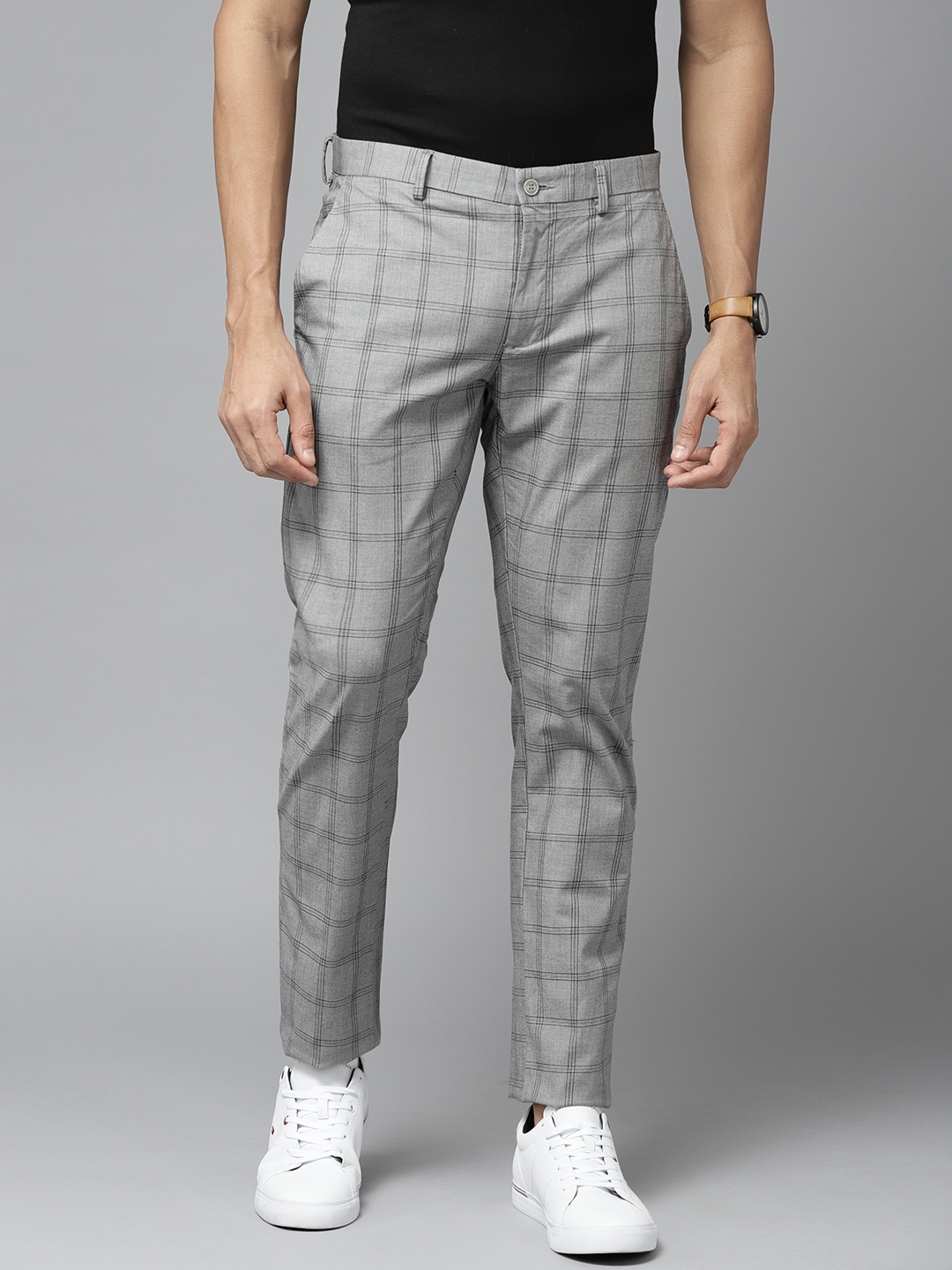 

Blackberrys Men Grey Checked B-95 Regular Fit Trousers