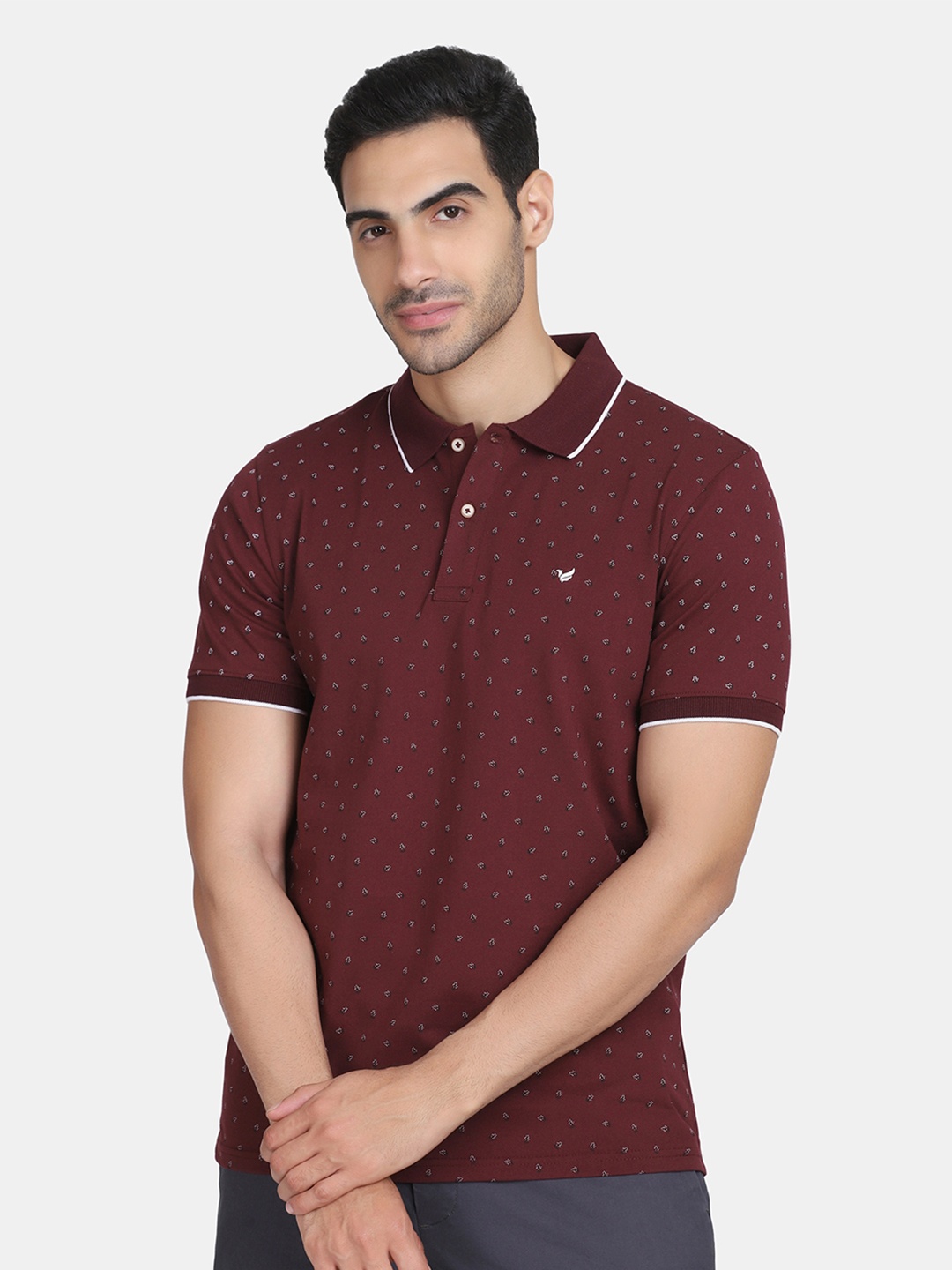 

Blackberrys Men Maroon & White Printed Polo Collar T-shirt