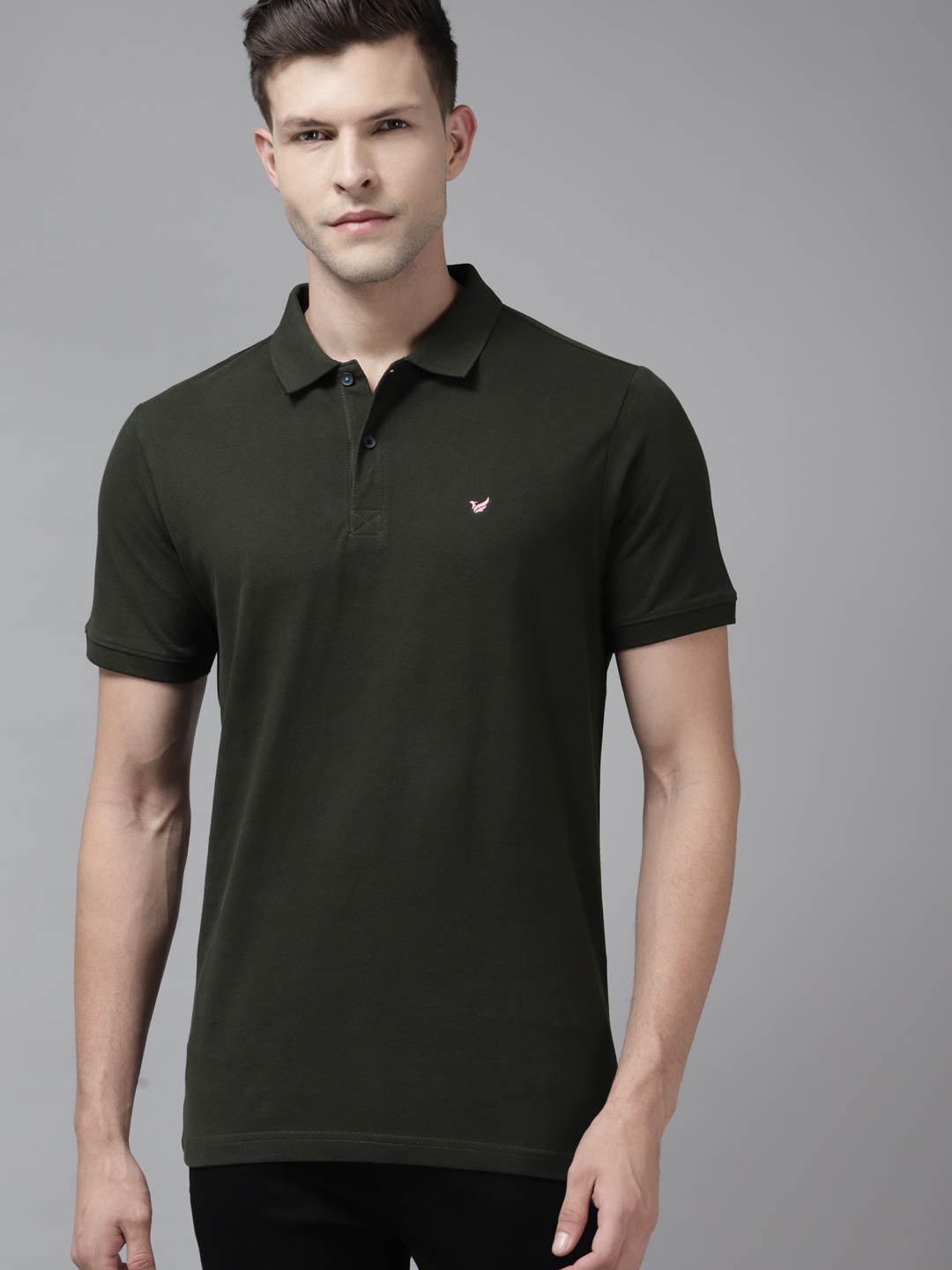 

Blackberrys Men Olive Green Polo Collar Pure Cotton T-shirt