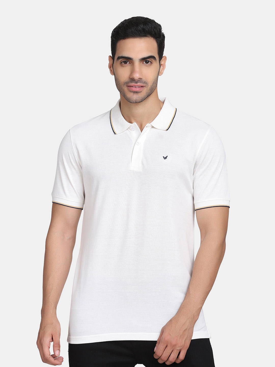 

Blackberrys Men White Polo Collar Monochrome T-shirt
