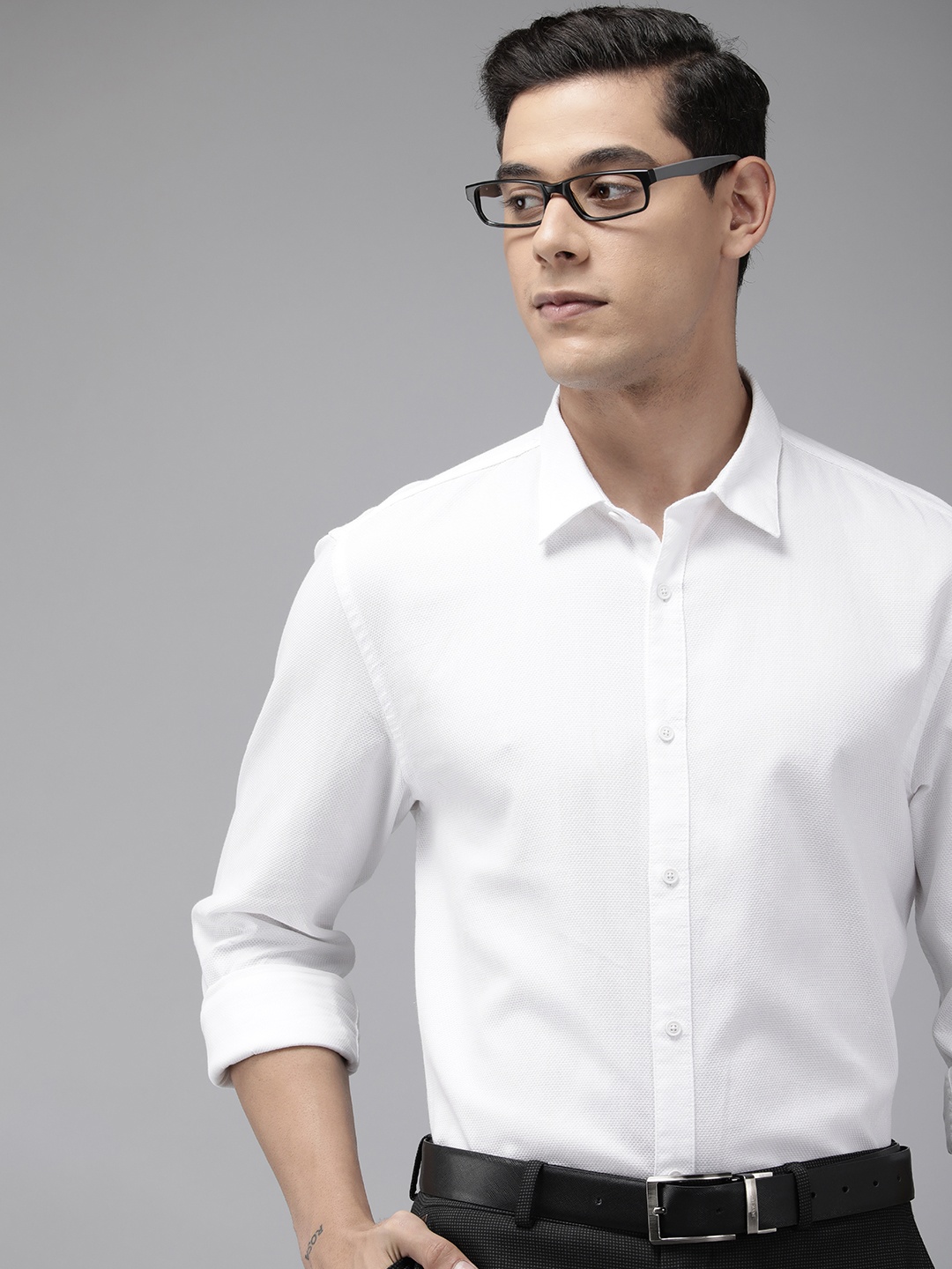 

Blackberrys Men White Solid India Slim Fit Pure Cotton Formal Shirt