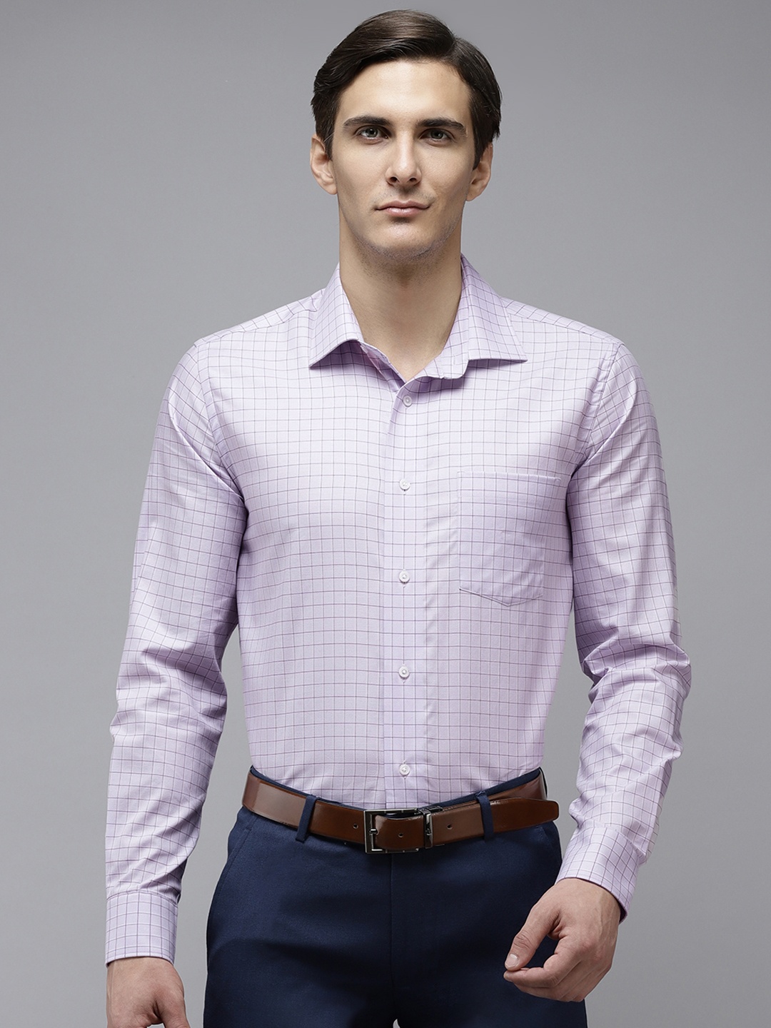 

Blackberrys Men Lavender Slim Fit Checked Formal Shirt