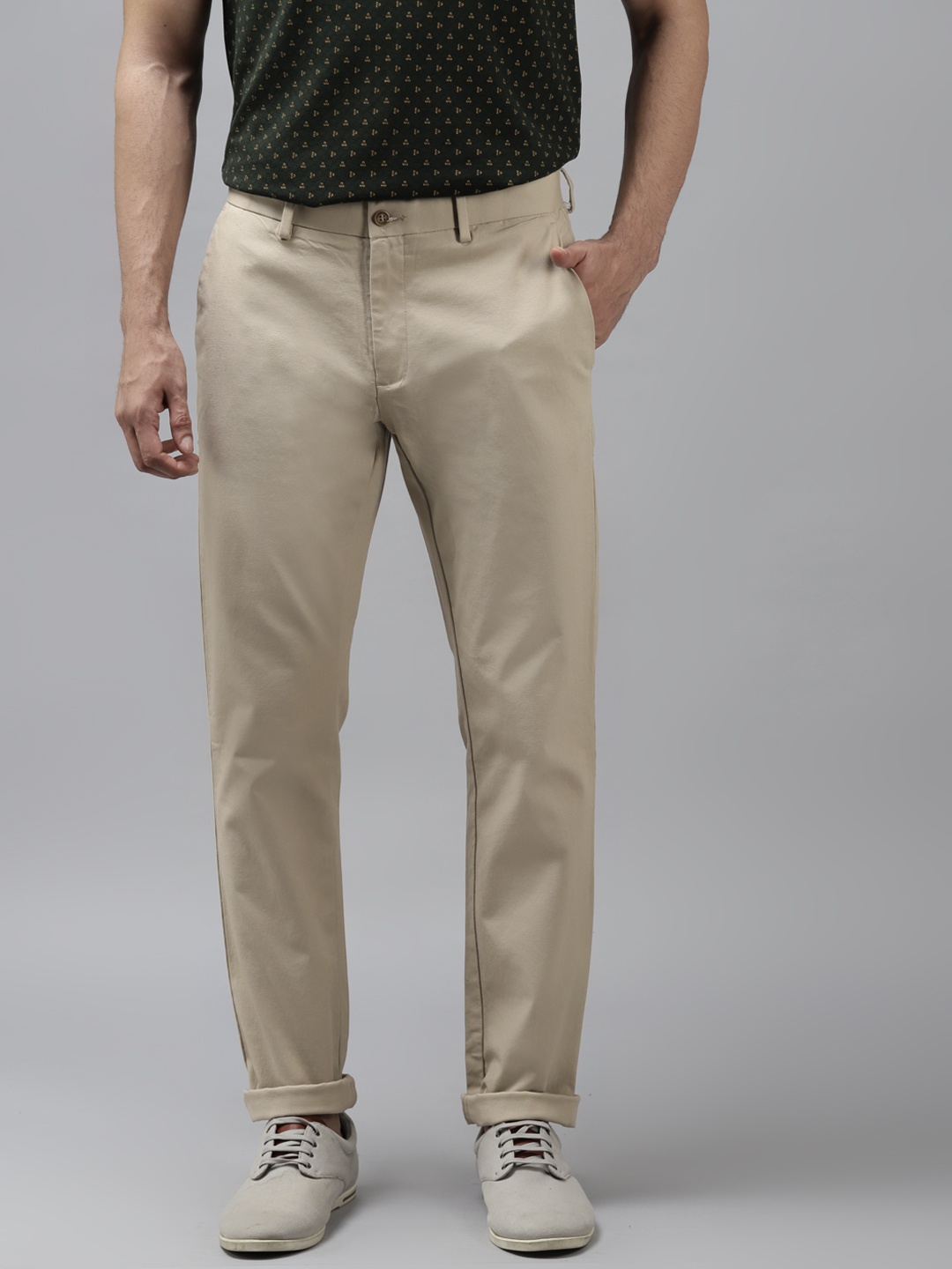 

Blackberrys Men Beige Solid B-95 Slim Fit Regular Trousers