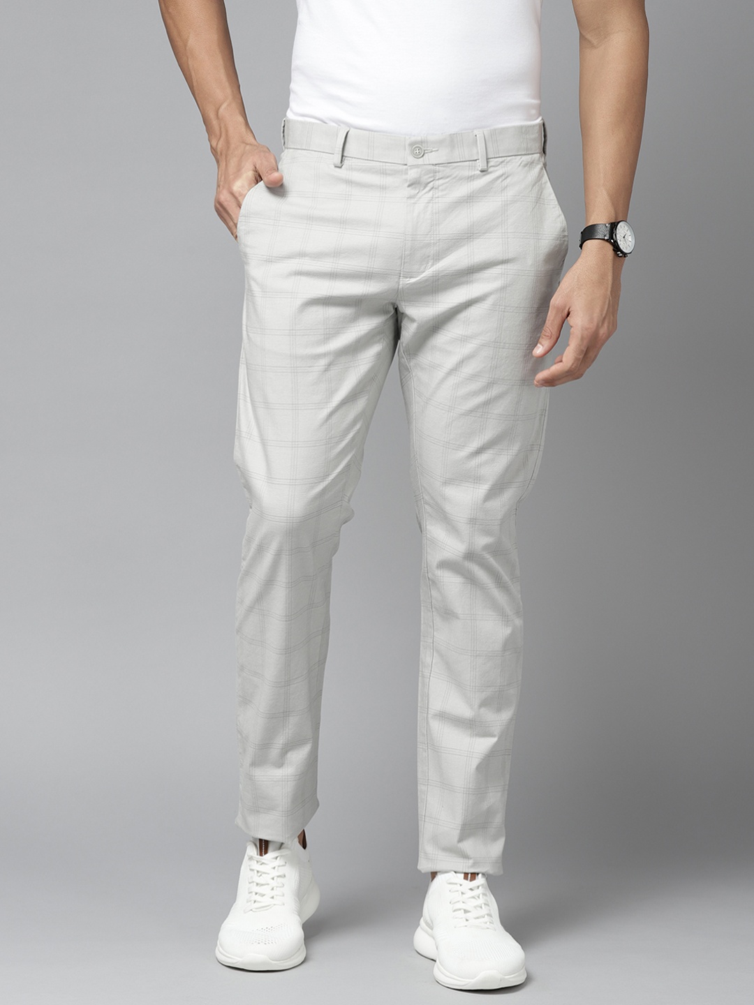 

Blackberrys Men Grey Checked B-95 Slim Fit Trousers