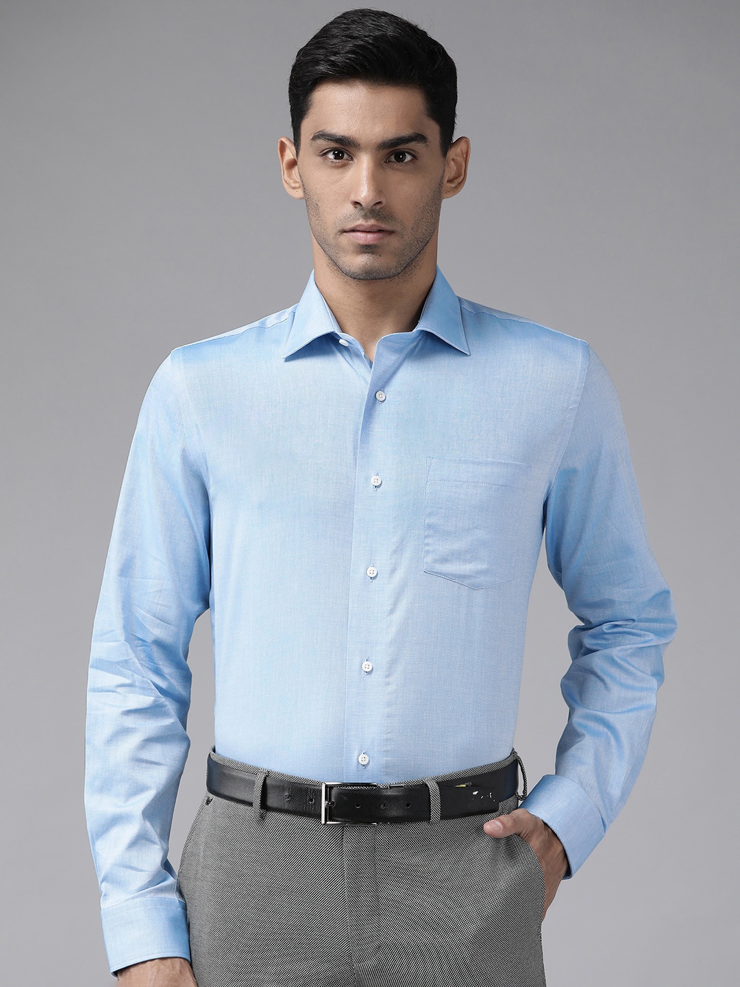 

Blackberrys Men Blue India Slim Fit Solid Pure Cotton Formal Shirt