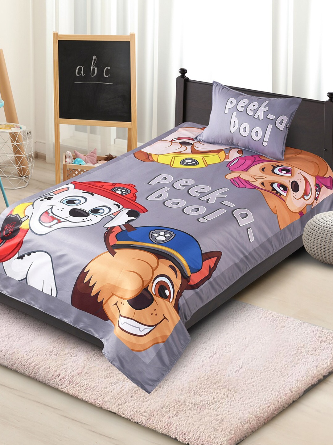 

Saral Home Grey & Yellow Cartoon Characters Cotton Single Bedsheet with 1 Pillow Cover