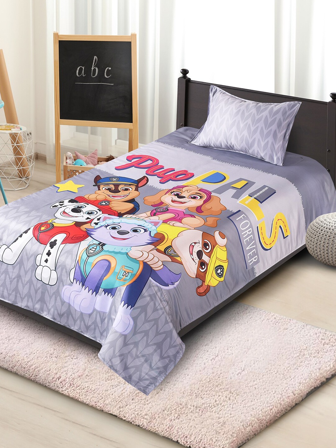 

Saral Home Grey & Yellow Cartoon Characters 180 TC Single Bedsheet with 1 Pillow Cover