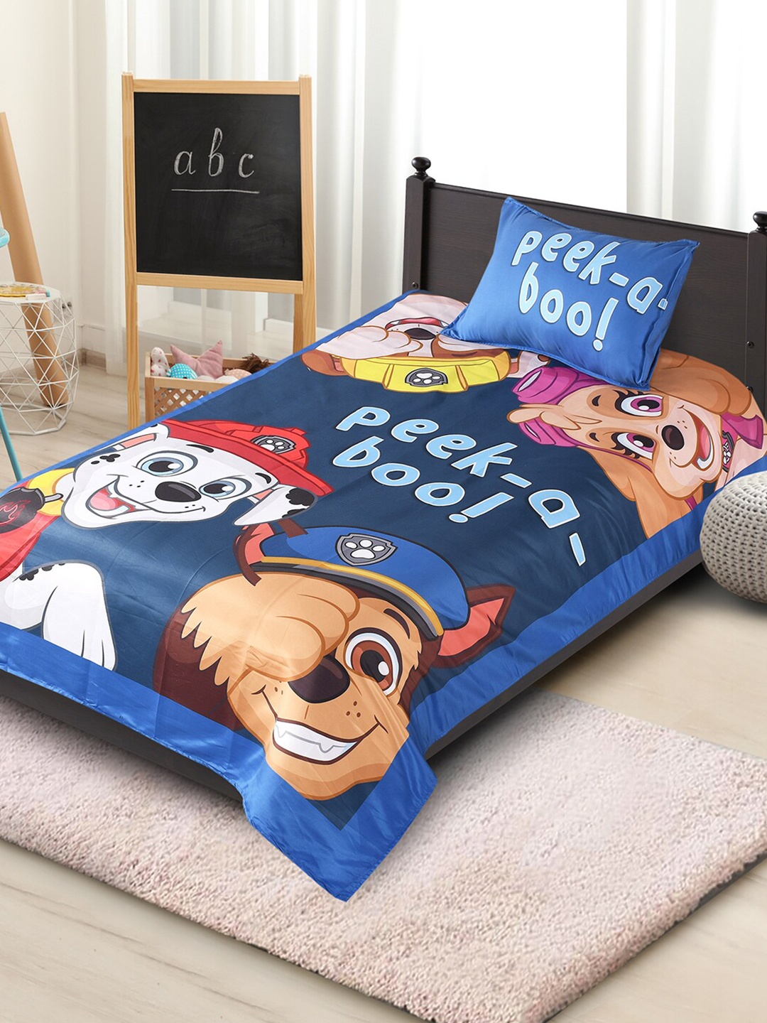 

Saral Home Kids Blue Cartoon Characters 180 TC Single Bedsheet with 1 Pillow Covers