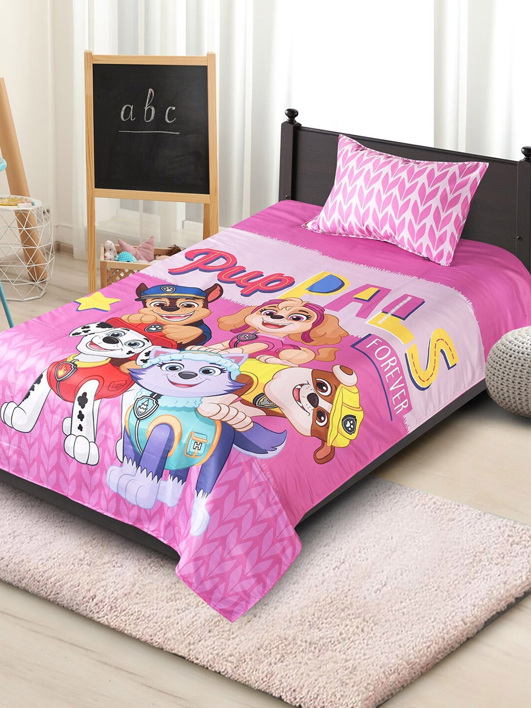 

Saral Home Pink & Red Cartoon Characters 180 TC Single Bedsheet with 1 Pillow Covers