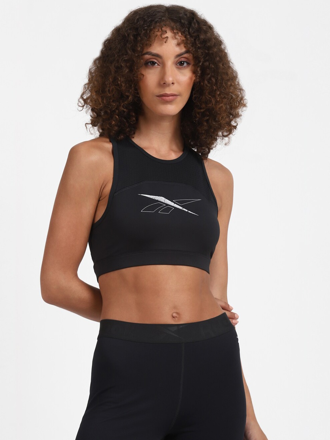

Reebok Black & White Printed Bralette Bra