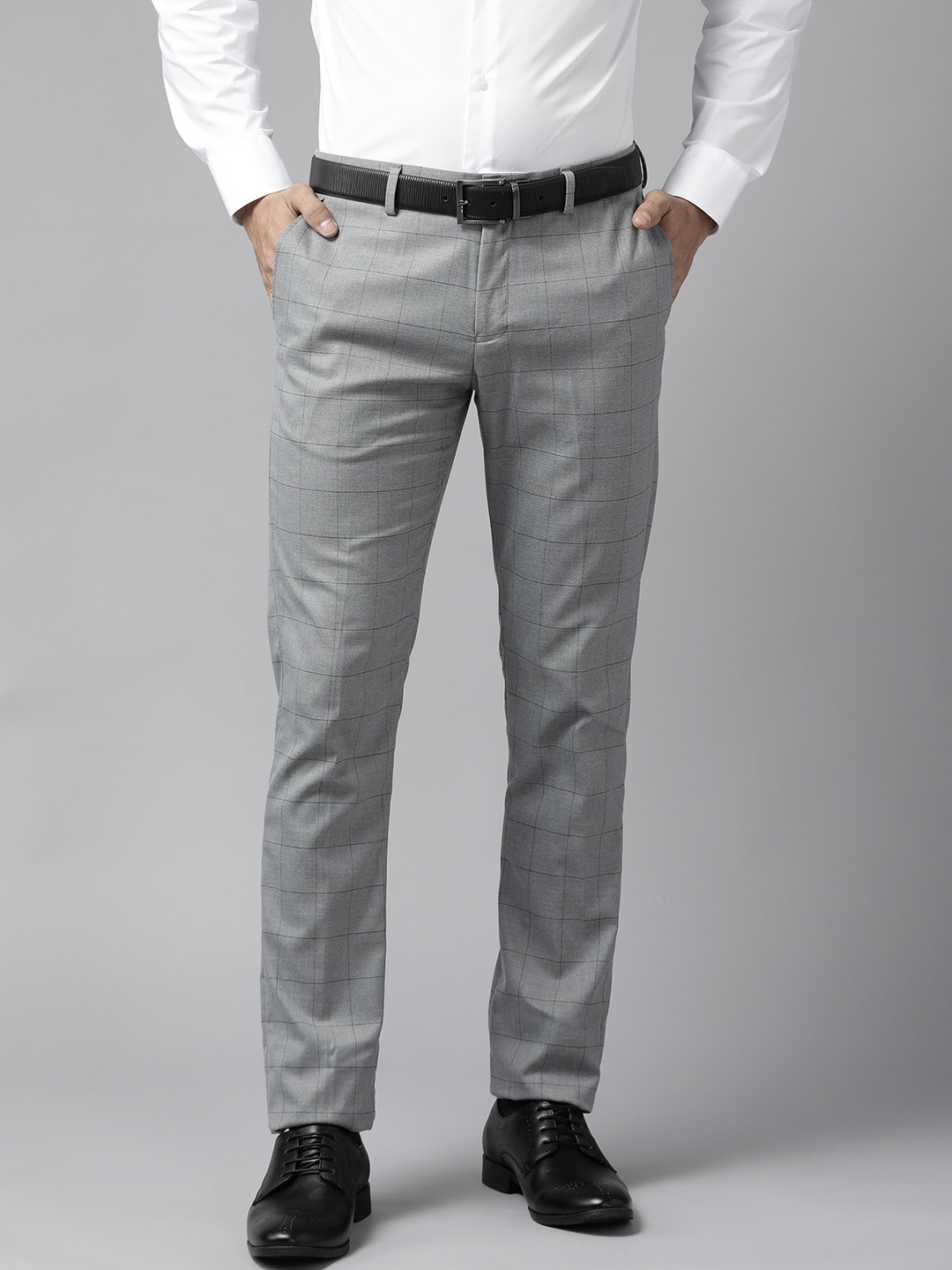 

Blackberrys Men Grey Checked B-95 Slim Fit Trousers