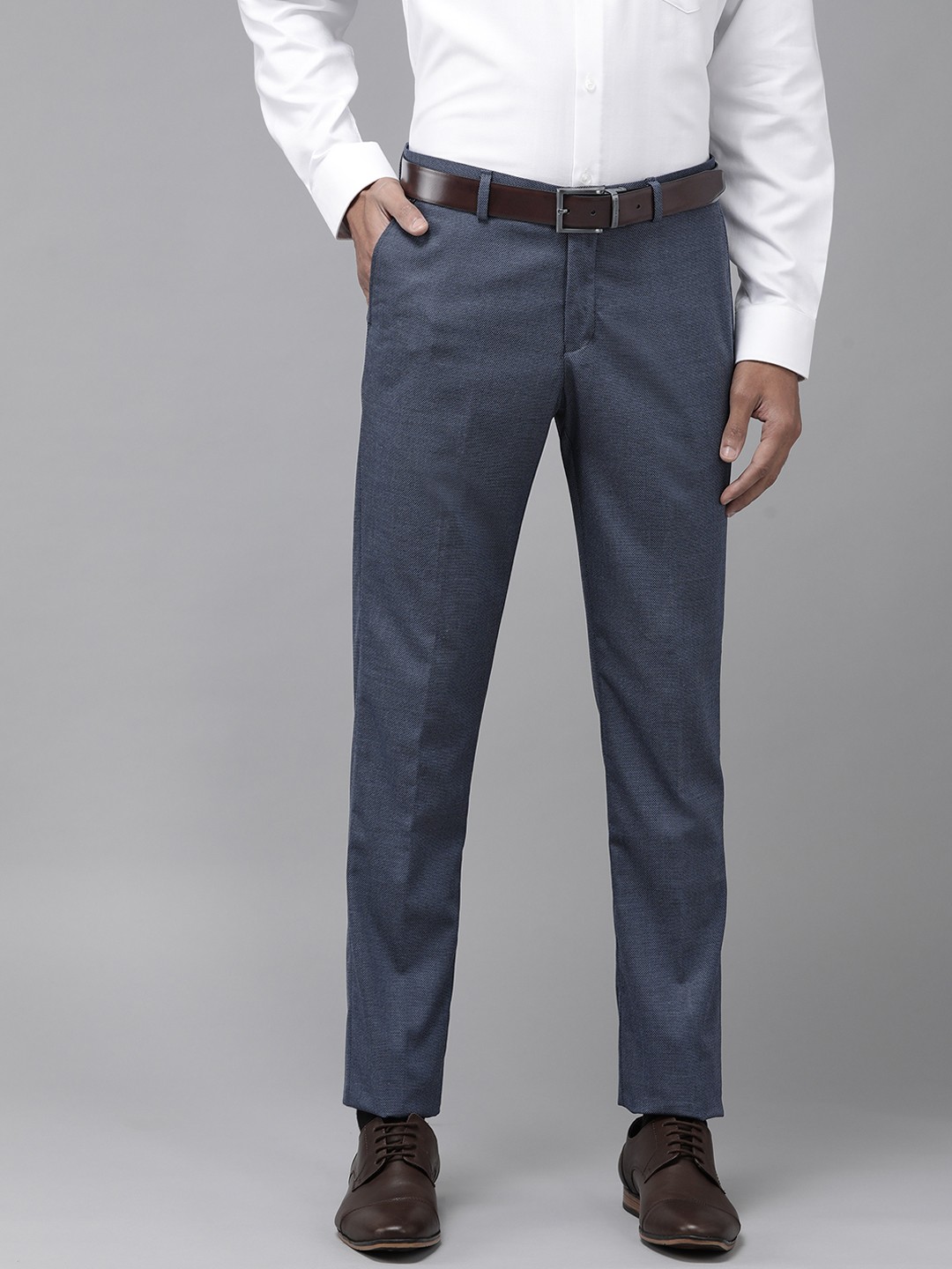 

Blackberrys Men Navy Blue Self Design Slim Fit Trousers