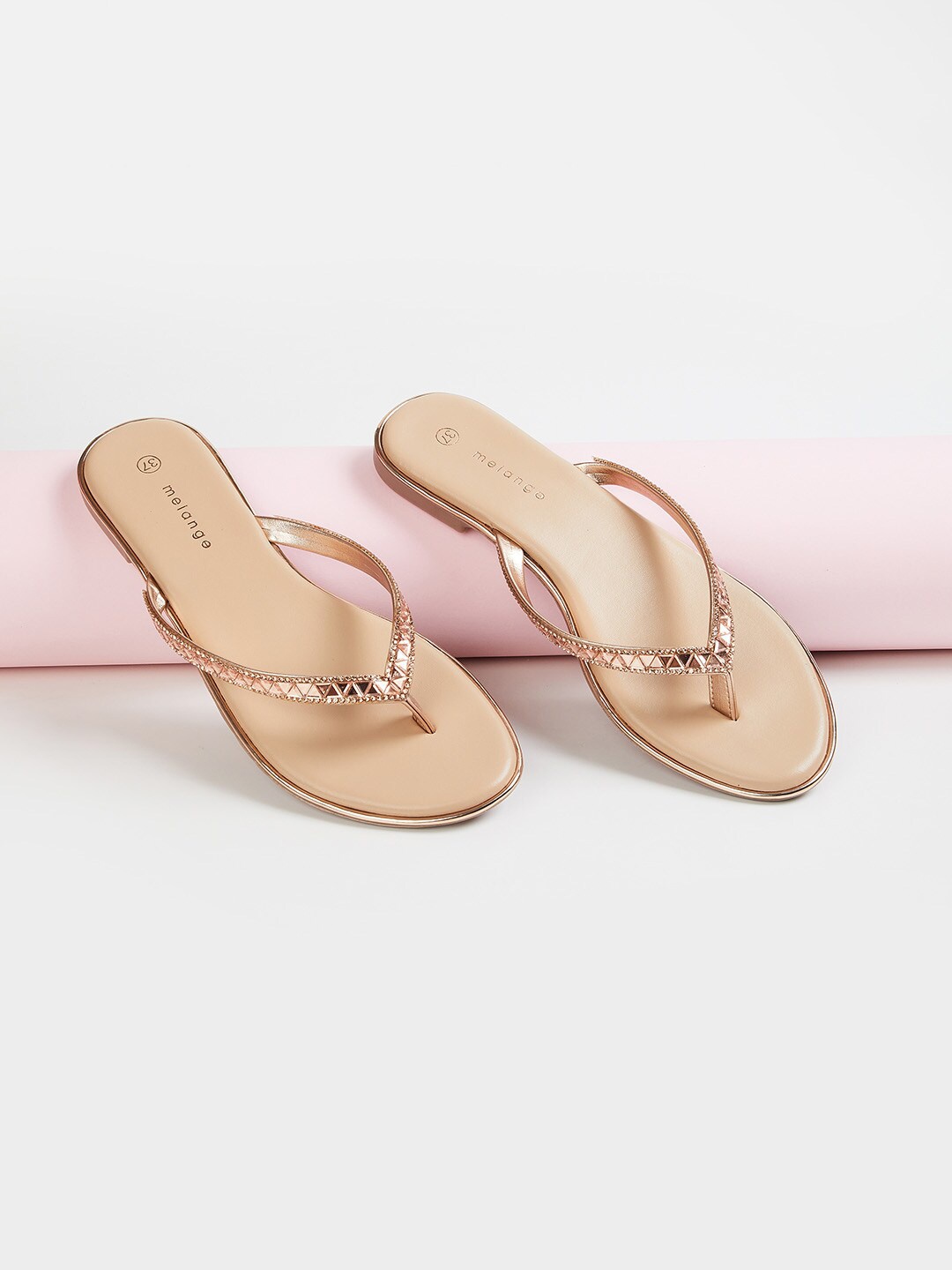 

Melange by Lifestyle Women Rose Gold Embellished T-Strap Flats