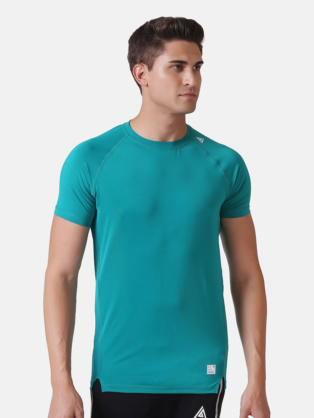 

Aesthetic Bodies Men Sea Green Slim Fit Training or Gym T-shirt