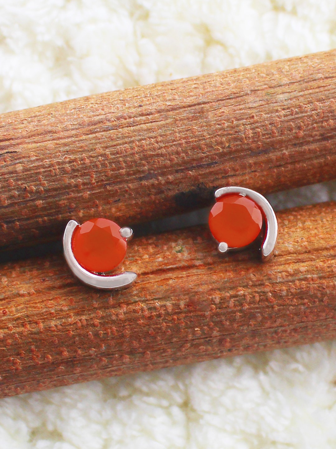 

ERILINE JEWELRY Silver-Toned & Orange Contemporary Studs Earrings