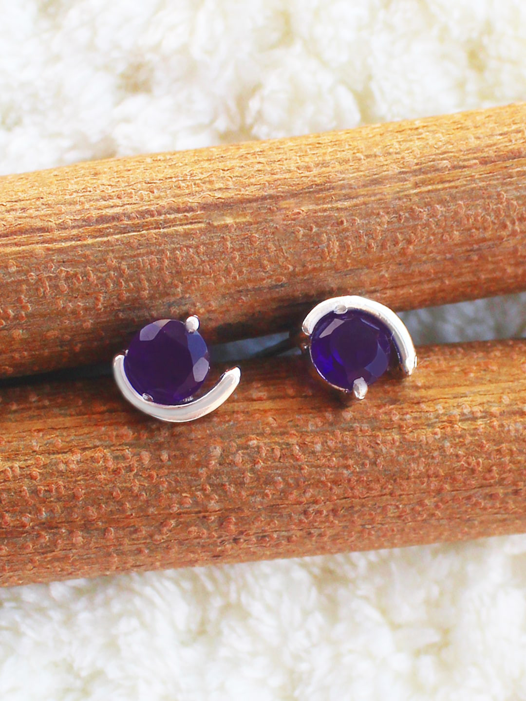 

ERILINE JEWELRY Silver-Plated & Purple Contemporary Studs Earrings
