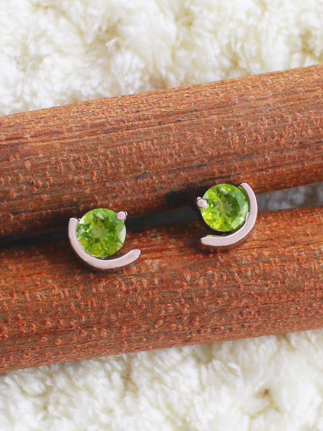 

ERILINE JEWELRY Silver-Plated & Green Contemporary Studs Earrings
