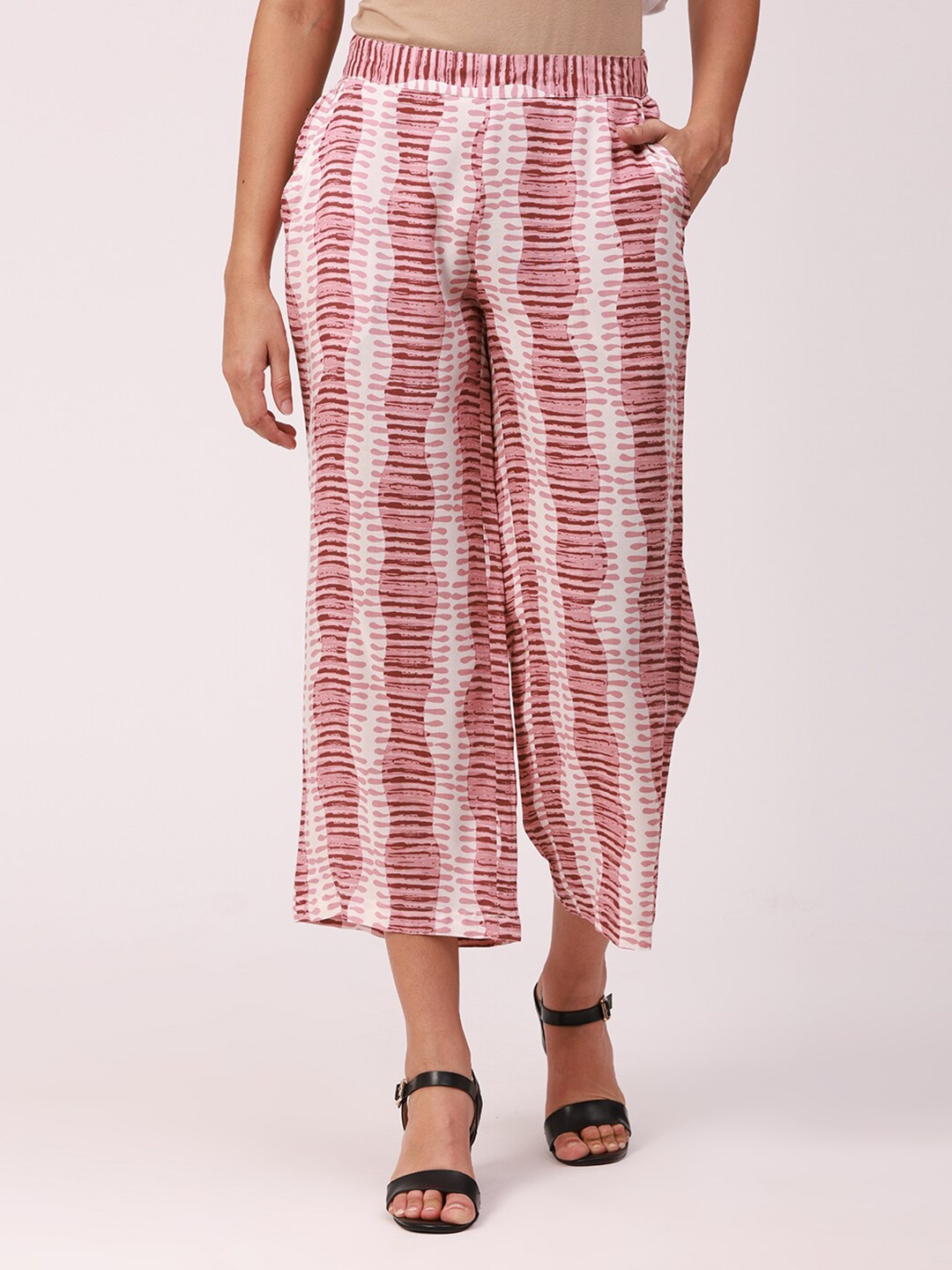 

De Moza Women Red & White Printed Cropped Palazzos